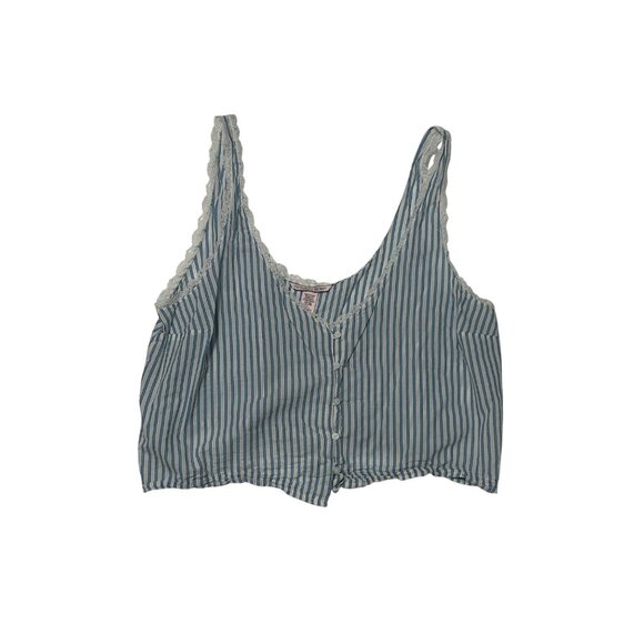 Victorias Secret Striped Lace Trim Button Down Crop Tank Top L 1704 - Picture 1 of 4